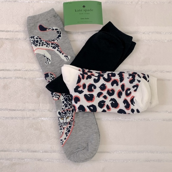 Kate Spade NY Leopard Multi Crew Socks 3 Pairs One Size - Picture 3 of 5